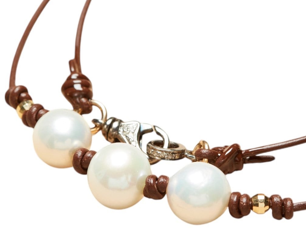 Catherine Michiels Collier 3 perles d’Eau blanches Perles or 14kt Claps Diamants TFW24-49 Catherine Michiels Bijoux Jewelerry Divers