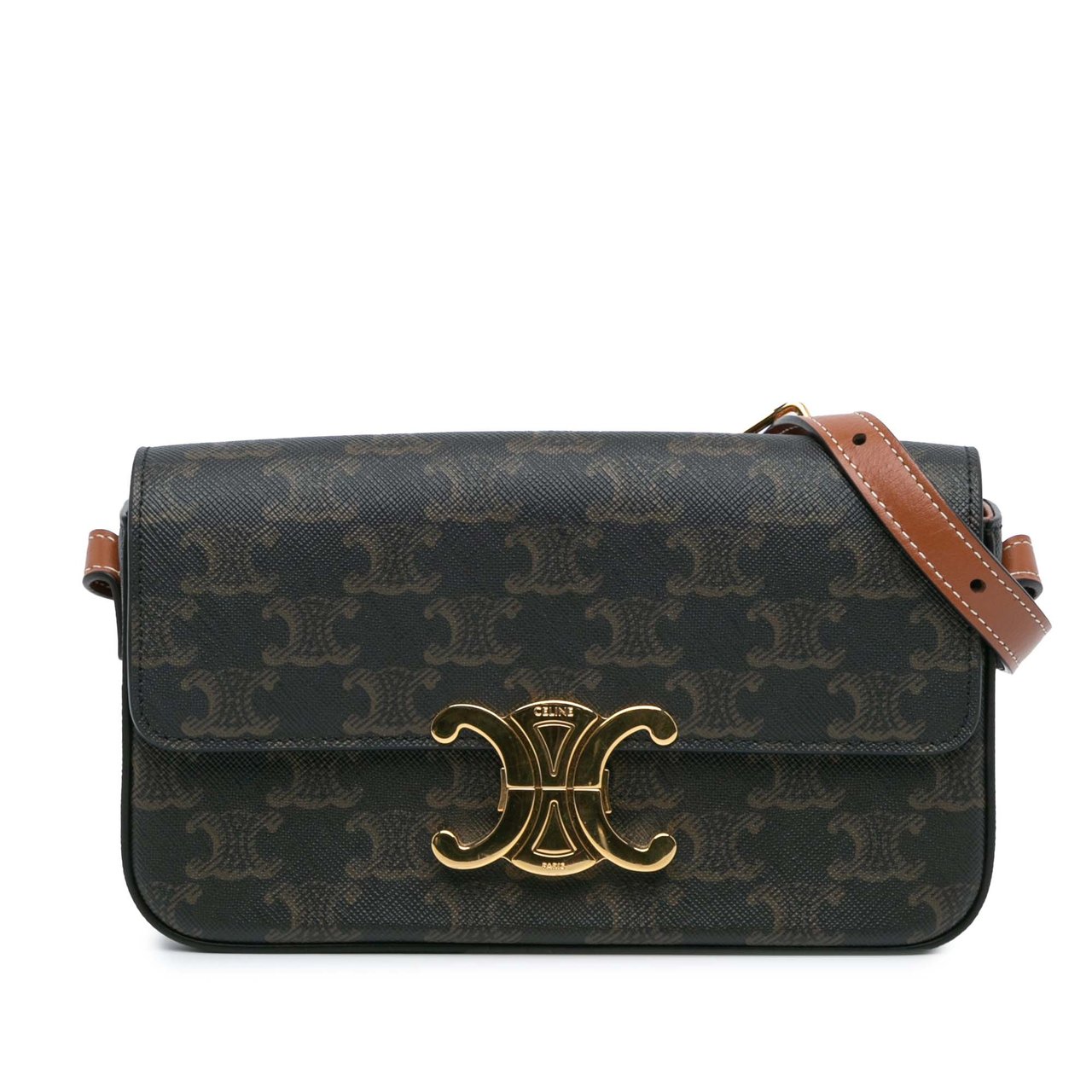 Celine Triomphe Coated Canvas Claude Shoulder Bag Bruin