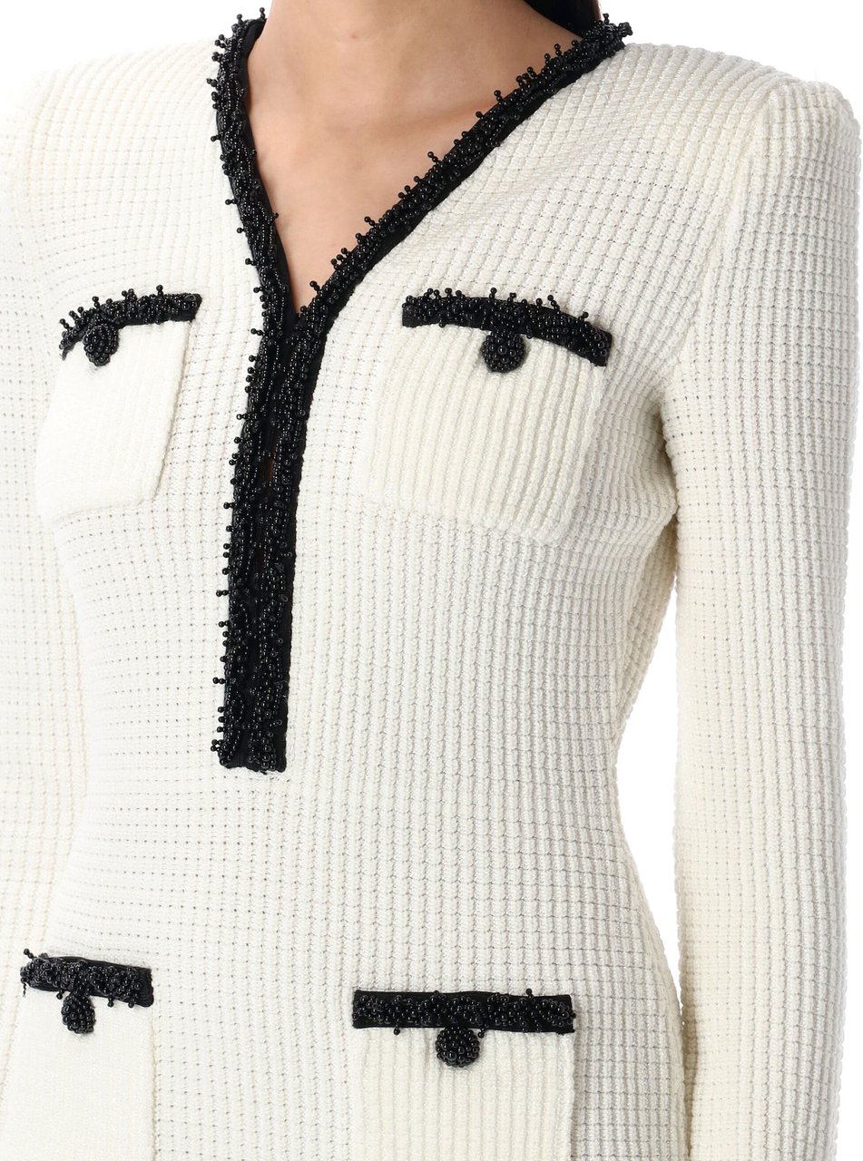 Self-Portrait Knit Mini Dress White Bianco Wit