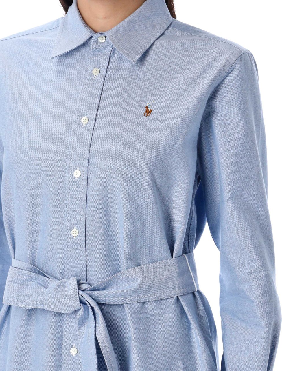Ralph Lauren Long Sleeve Shirt Dress Oxford Blu Blauw