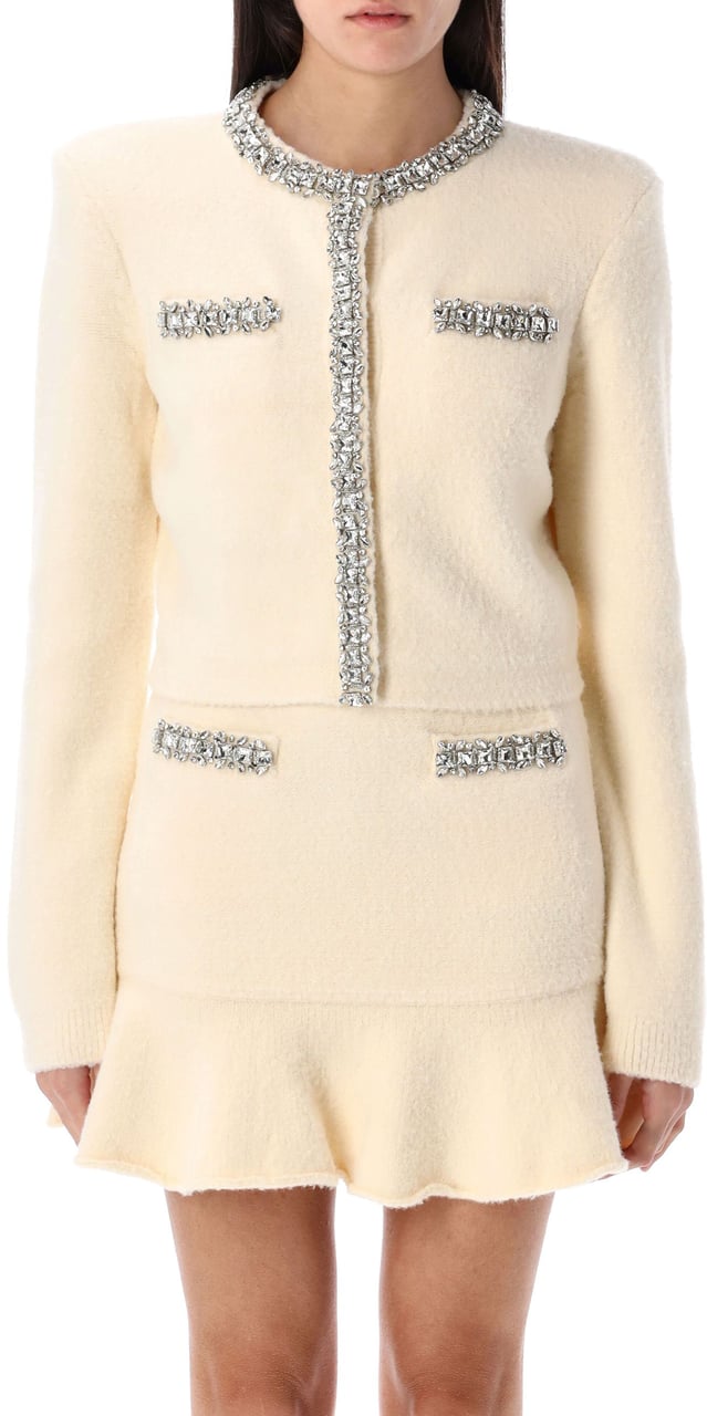 Self-Portrait Cardigan Knit Strass Bianco Wit