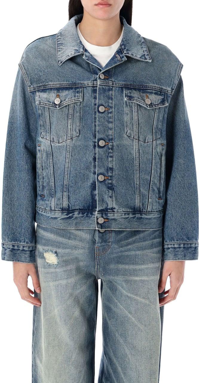 MM6 Maison Margiela Denim Jacket Sleeve Cut Medium Blue Blauw
