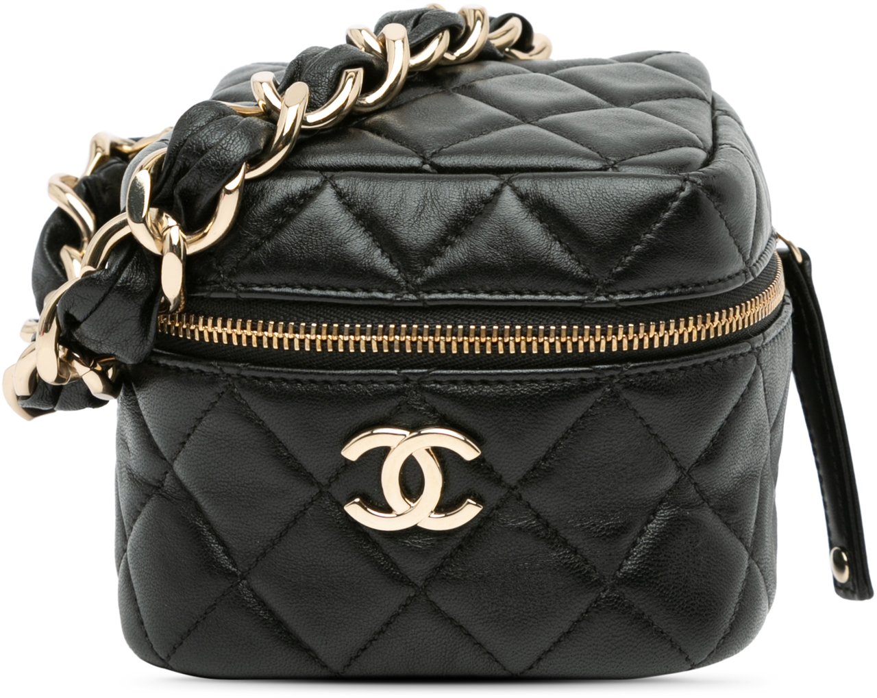 Chanel Quilted Lambskin Cube Chain Wristlet Case Zwart