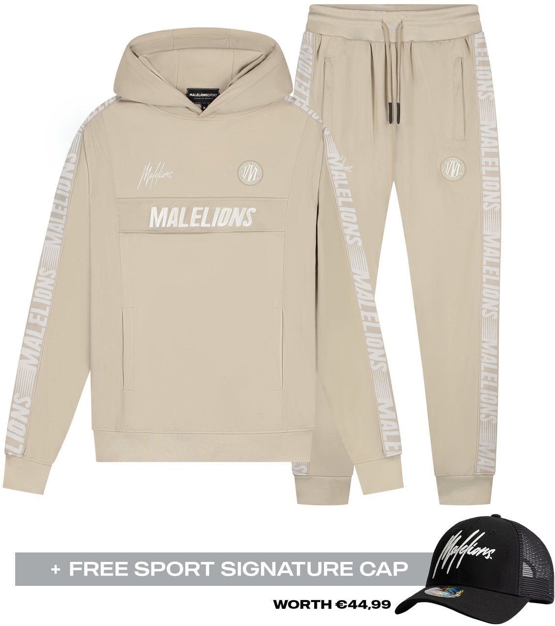 Malelions Warming Up Tracksuit + free cap Beige