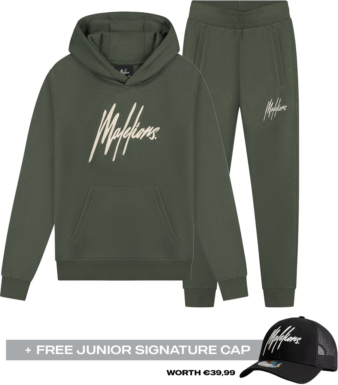 Malelions Junior Essentials Tracksuit + cap Groen
