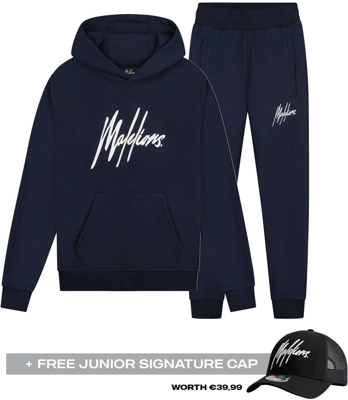Malelions Junior Essentials Tracksuit + cap Blauw