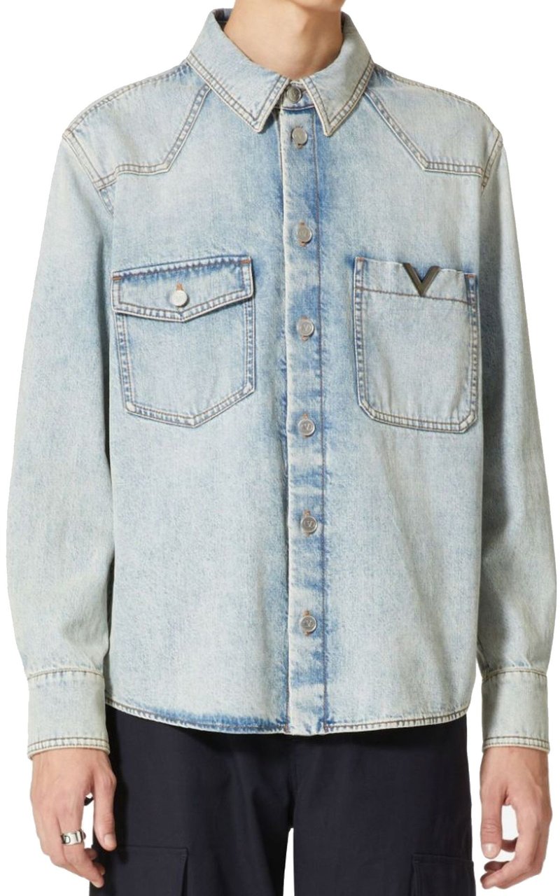Valentino Valentino Garavani Cotton Denim Shirt Blauw