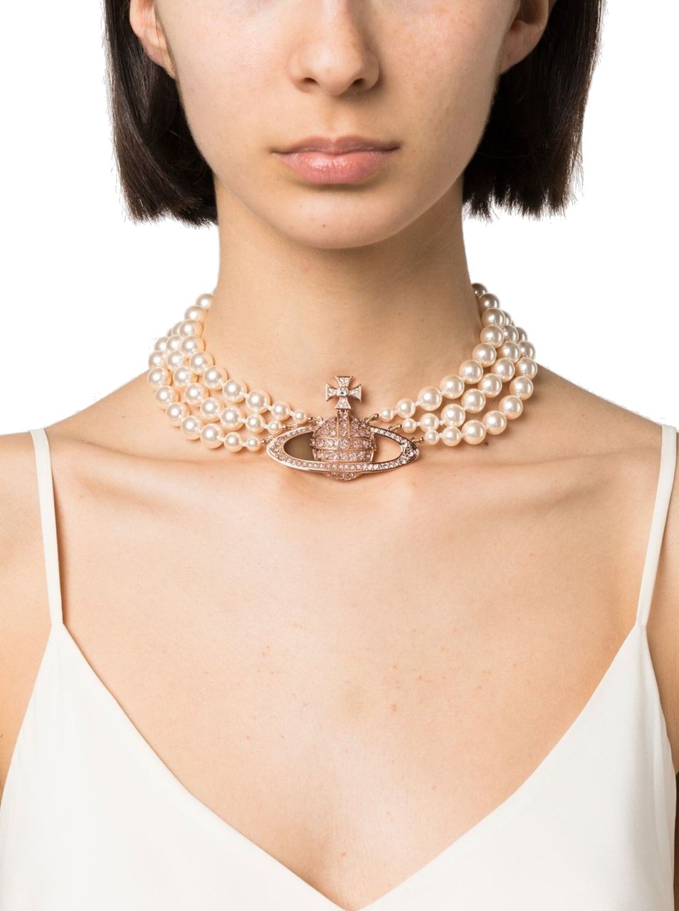 Vivienne Westwood Three Row Pearl Bas Relief Pink Gold/creamrose/vintage Rose Roze
