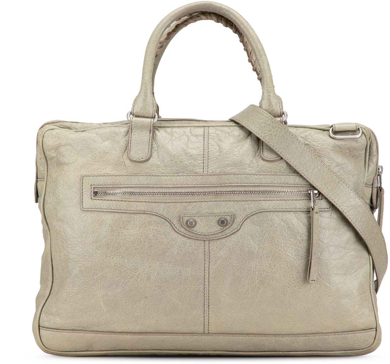 Balenciaga Lambskin Motocross Classic Bridge Satchel Grijs