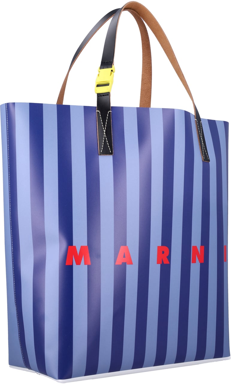 Marni Tribeca Tote Light Blue Stripes Blauw