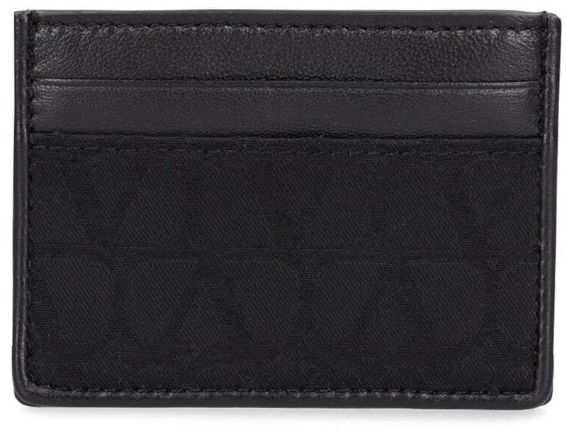 Valentino Valentino Black leather Toile Iconographe card holder Zwart