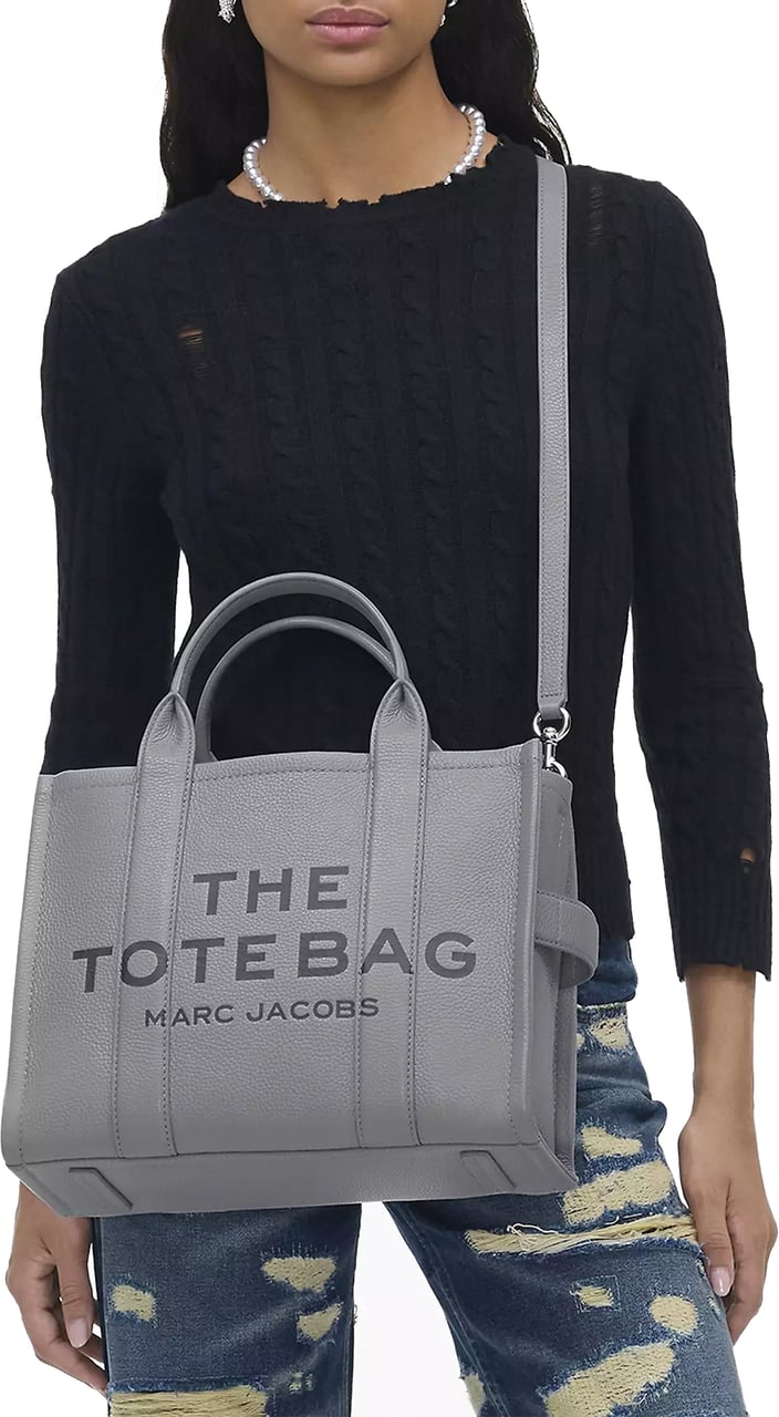 Marc Jacobs The Leather Medium Cement Handbag Gray Grijs