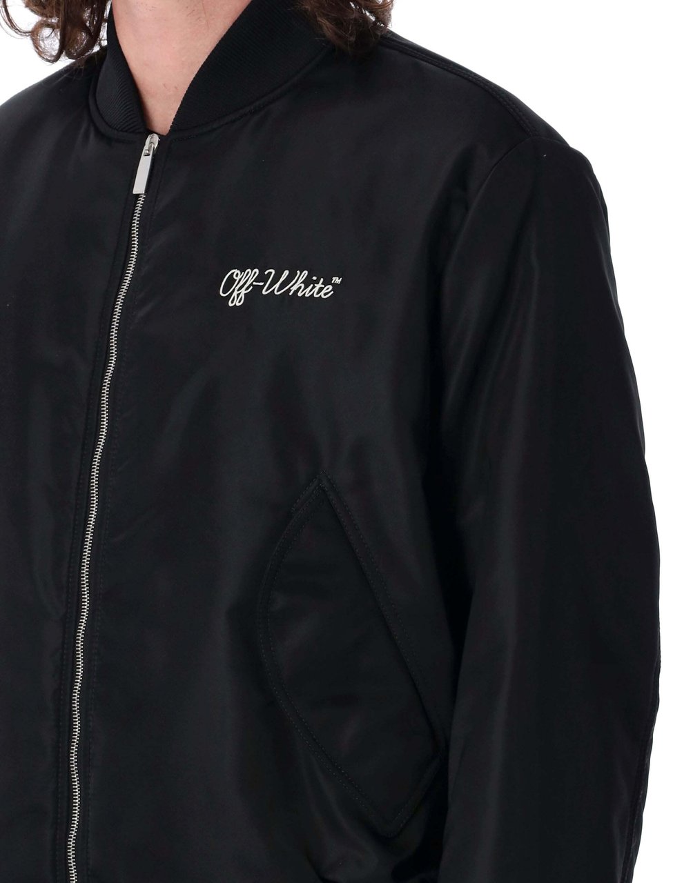 OFF-WHITE Script Nyl Varsity Bomber Nero Zwart