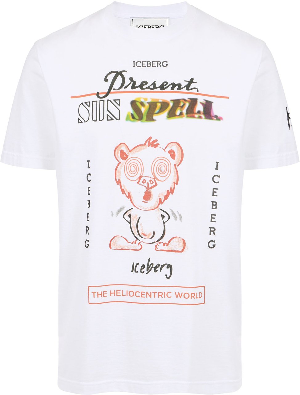 Iceberg White regular fit cotton T-shirt with maxi multicolor Bear print Wit