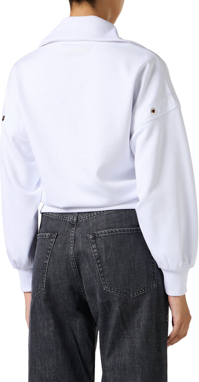 Iceberg Cropped fit white sweatshirt in scuba fabric Wit