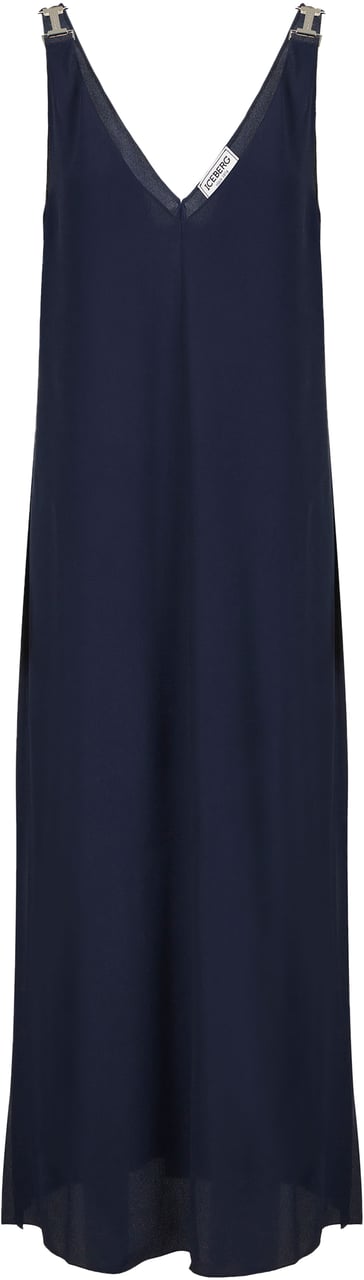 Iceberg Blue crepe de chine dress with elegant details Blauw