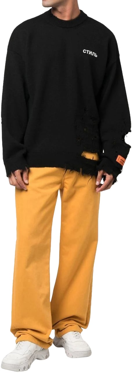 Heron Preston Ctnmb Logo Shredded Knit Sweater Zwart