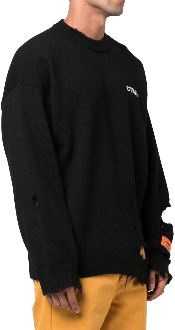 Heron Preston Ctnmb Logo Shredded Knit Sweater Zwart