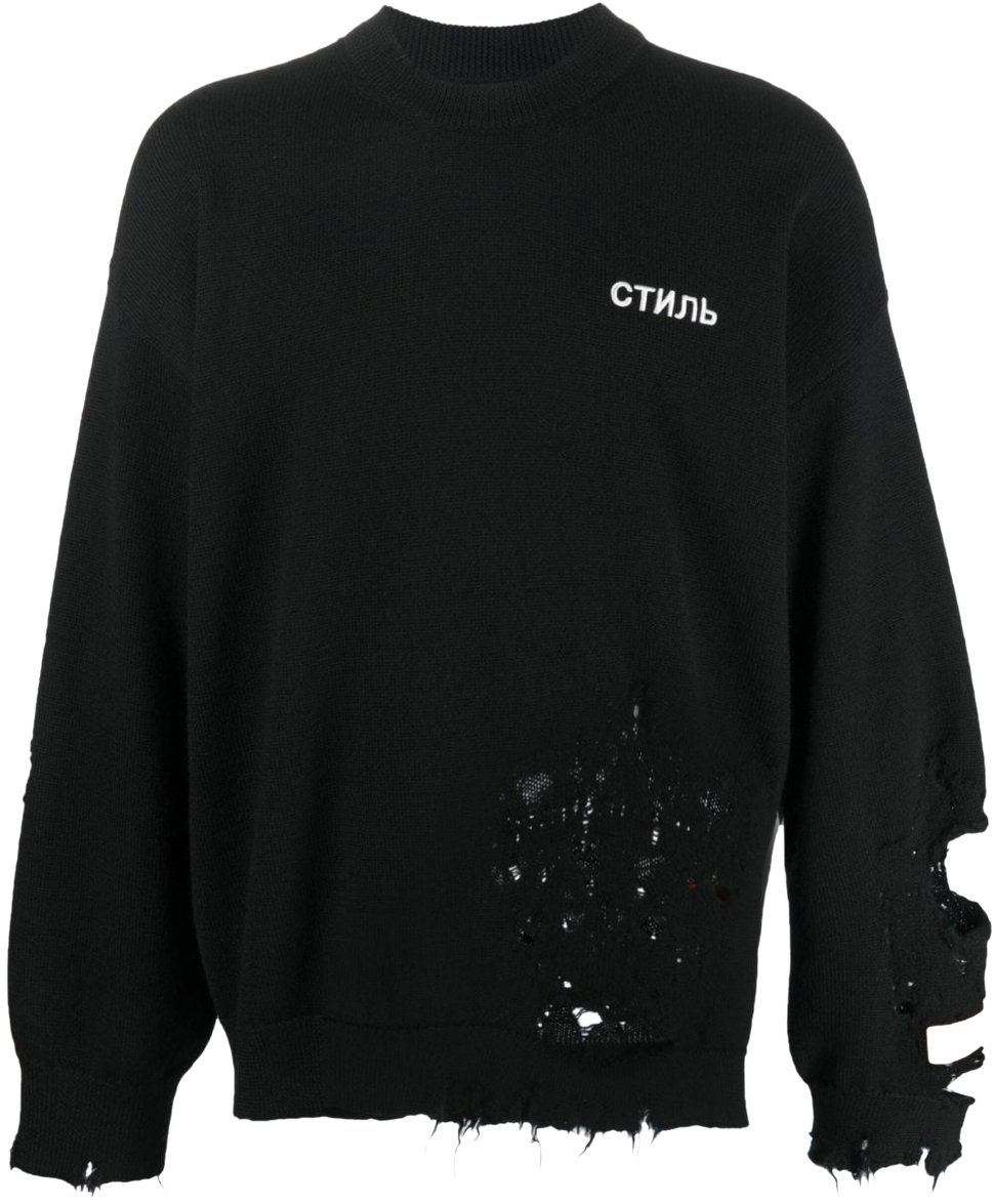Heron Preston Ctnmb Logo Shredded Knit Sweater Zwart
