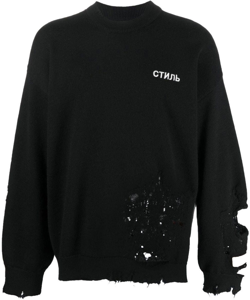 Heron Preston Ctnmb Logo Shredded Knit Sweater Zwart