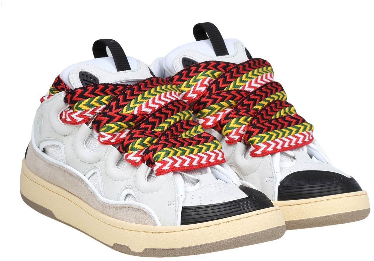 Lanvin Lanvin curb sneakers in leather and suede with multicolor laces Wit
