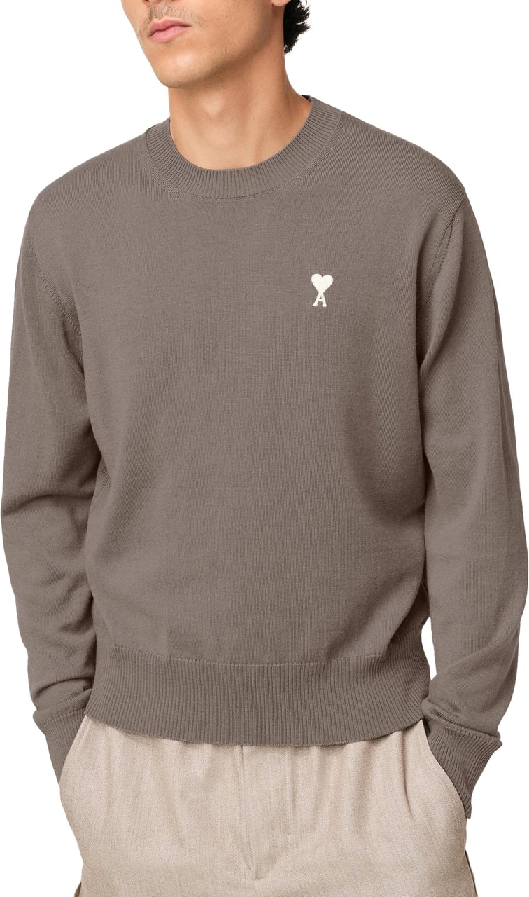 AMI Paris pull taupe, logo wit Taupe