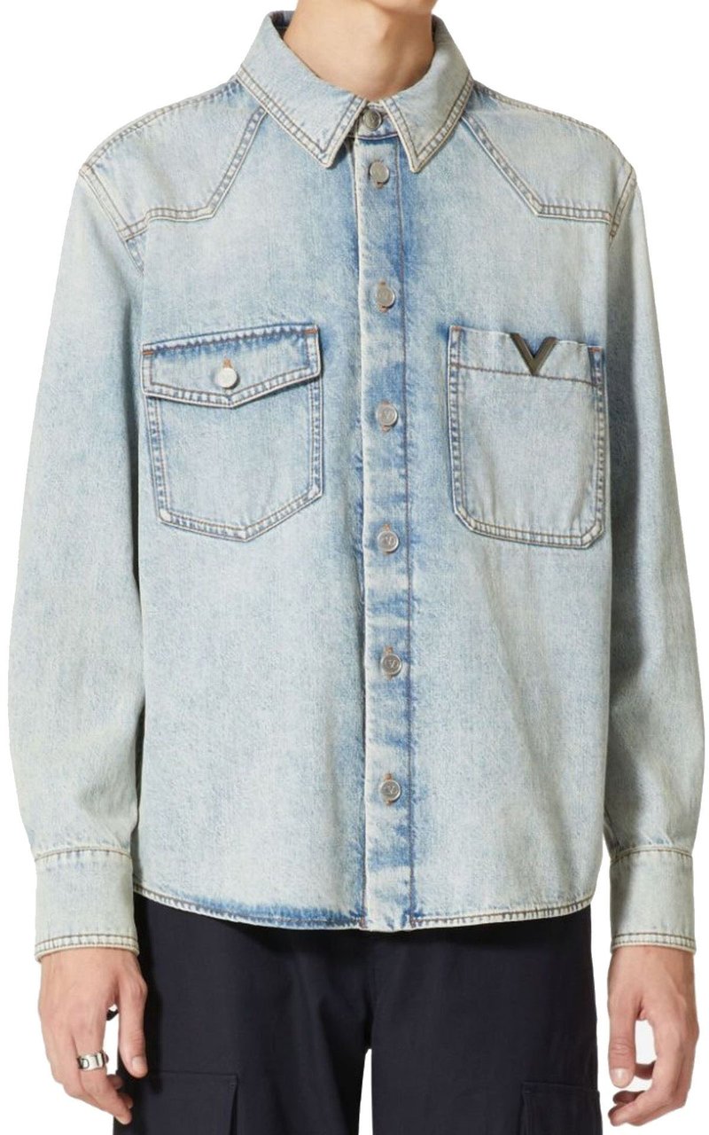 Valentino Valentino Garavani Cotton Denim Shirt Blauw