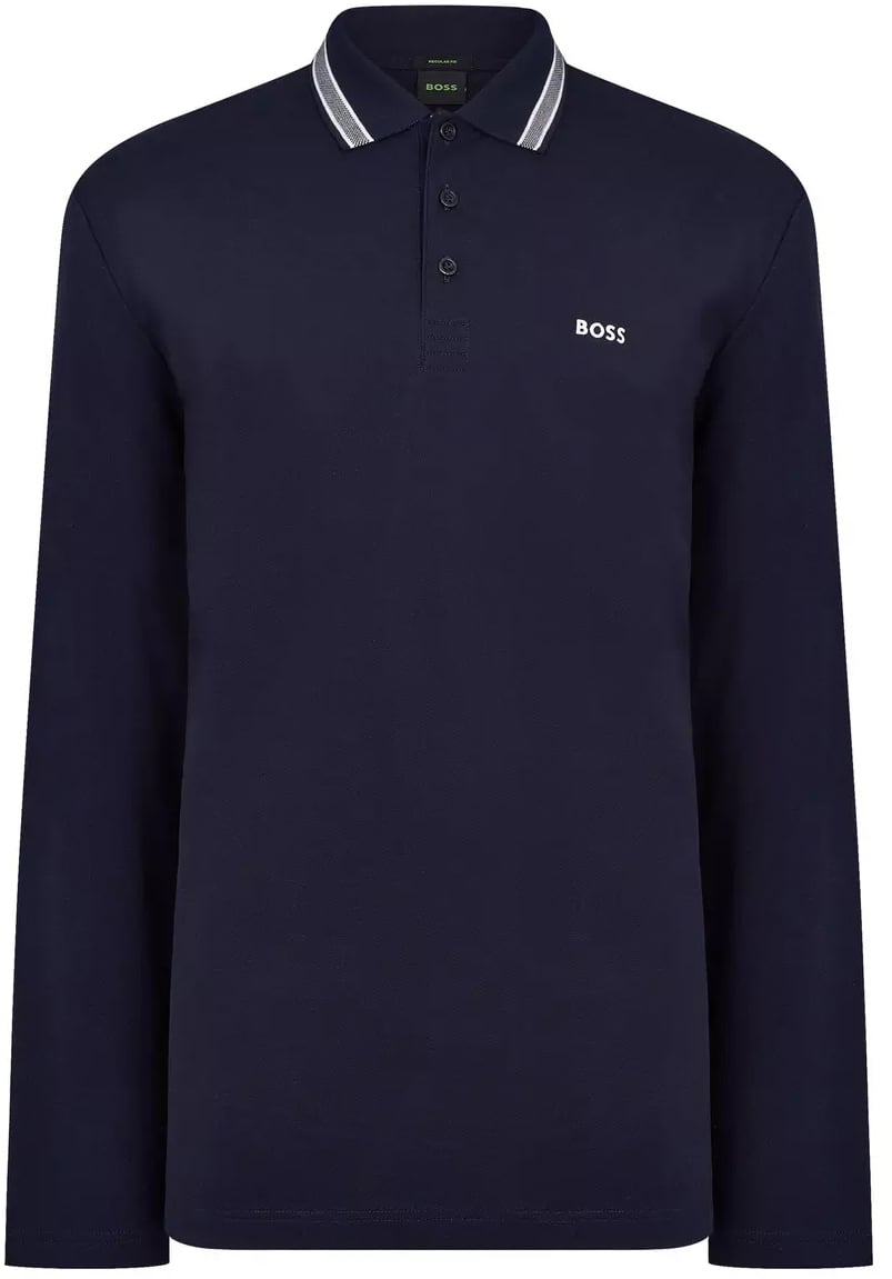 Boss Polo Longsleeve Dark Blue Blauw