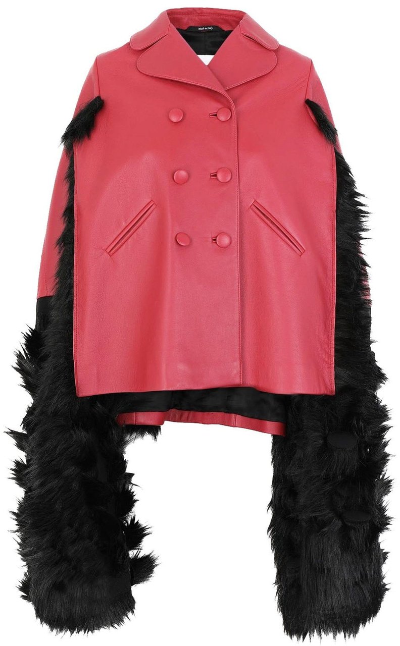 Maison Margiela Maison Margiela Faux Fur Trimmed Leather Cape Jacket Rood
