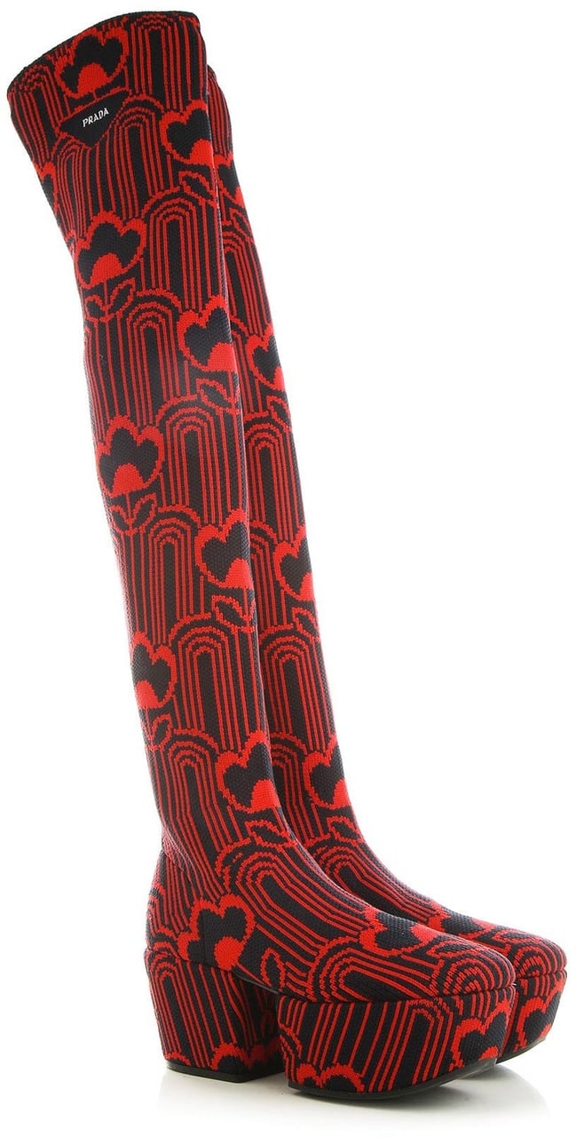 Prada Prada Jaquard Embroidered Boots Rood