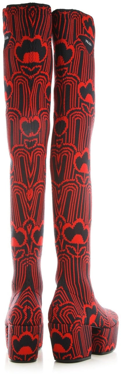 Prada Prada Jaquard Embroidered Boots Rood