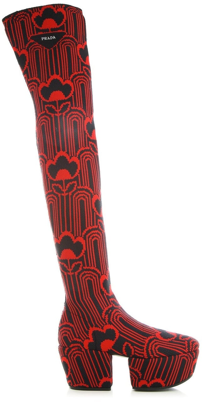 Prada Prada Jaquard Embroidered Boots Rood