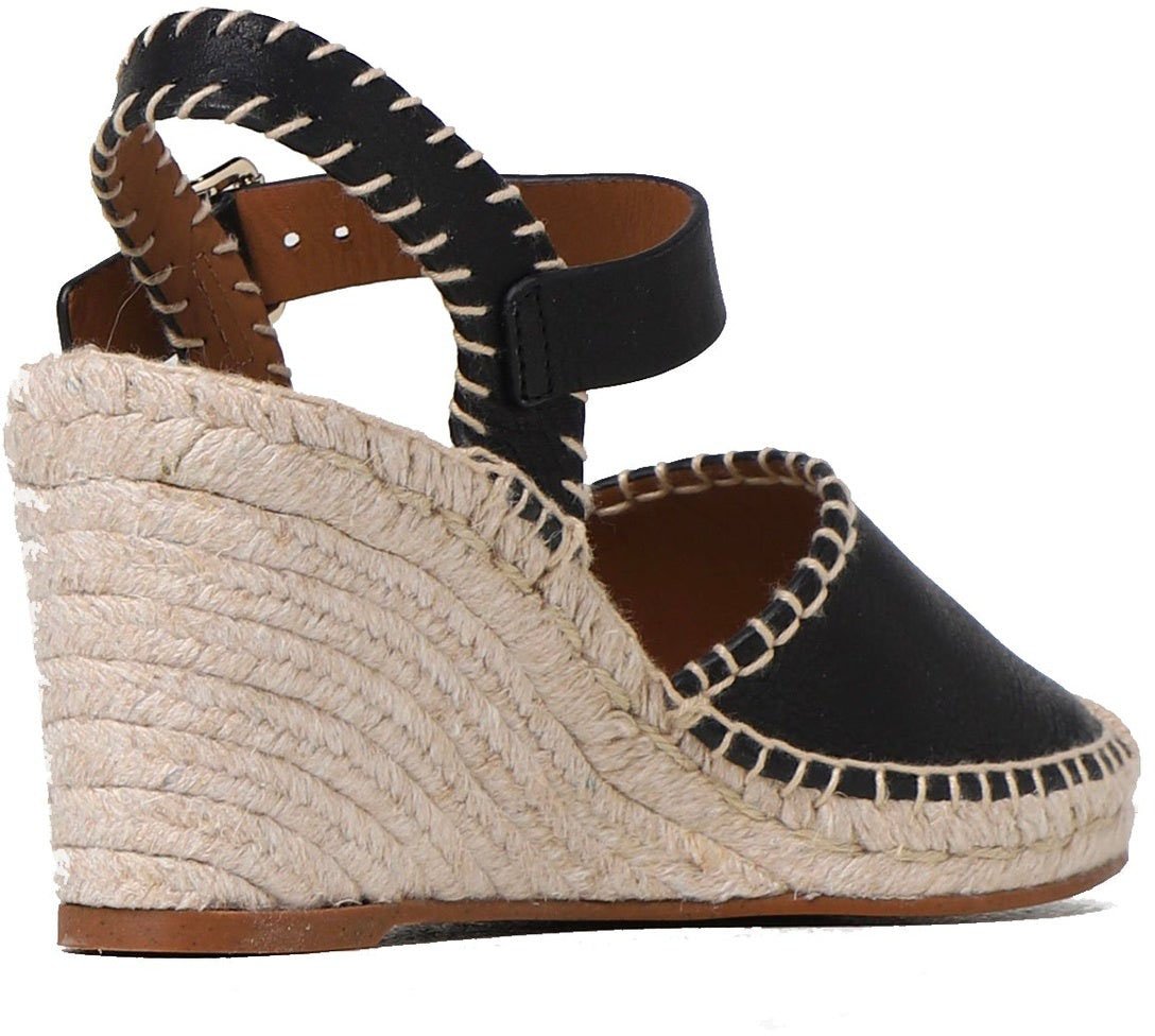 Chloé Chloe' Leather Wedge Sandals Zwart