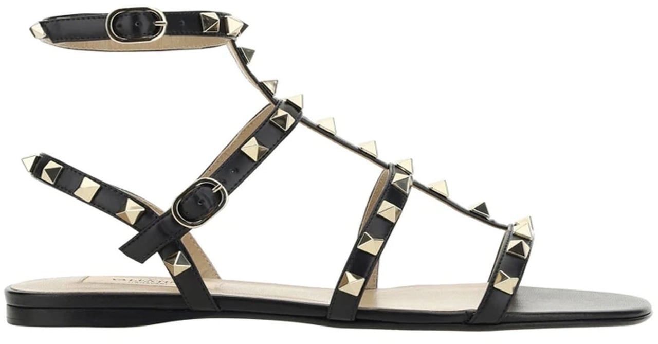 Valentino Valentino Garavani Rockstud Leather Sandals Zwart