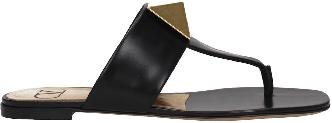 Valentino Valentino Garavani One Stud Leather Thong Sandals Zwart
