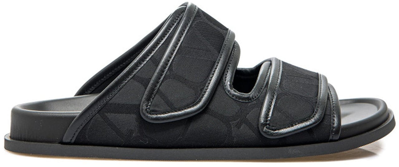 Valentino Valentino Garavani Toile Iconographe Flat Sandals Zwart