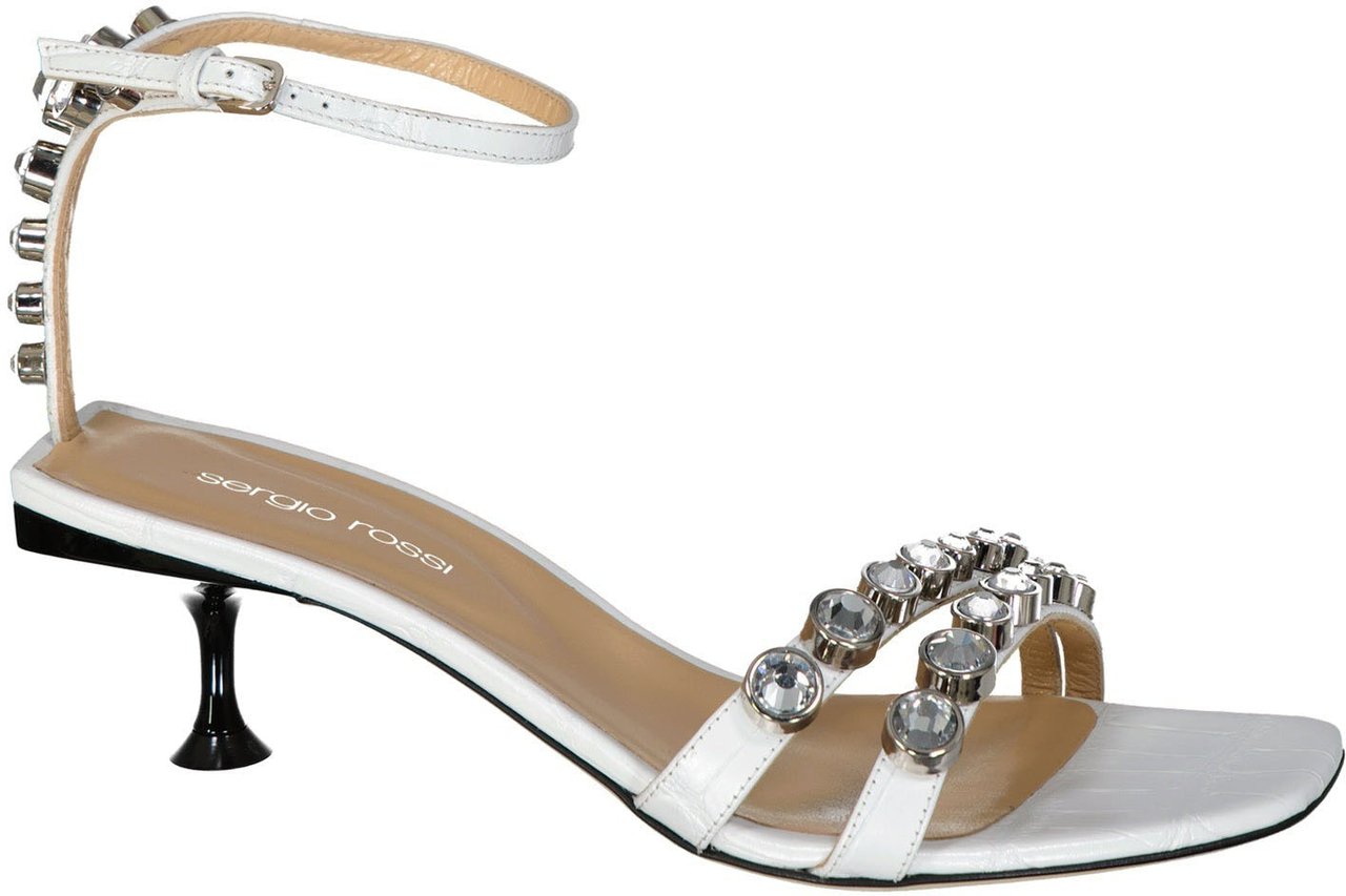 Sergio Rossi Sergio Rossi Leather Crystal Sandals Wit