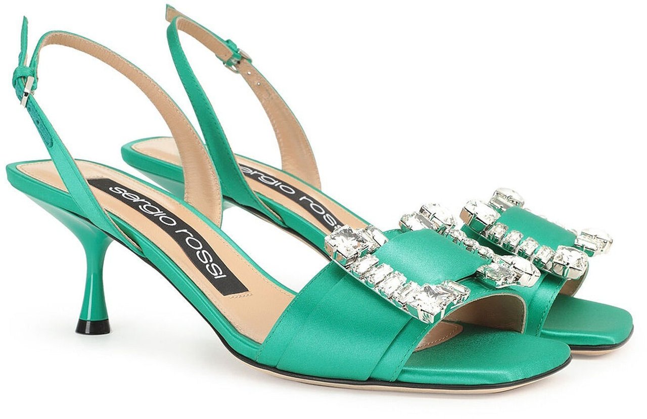 Sergio Rossi Sergio Rossi SR Twenty 060 Satin Sandals Groen