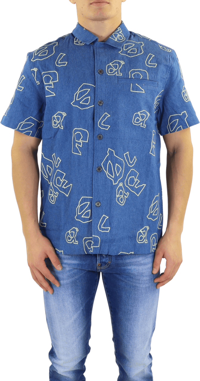 ØLÅF Heren Olaf Aop Denim Ss Shirt Blauw