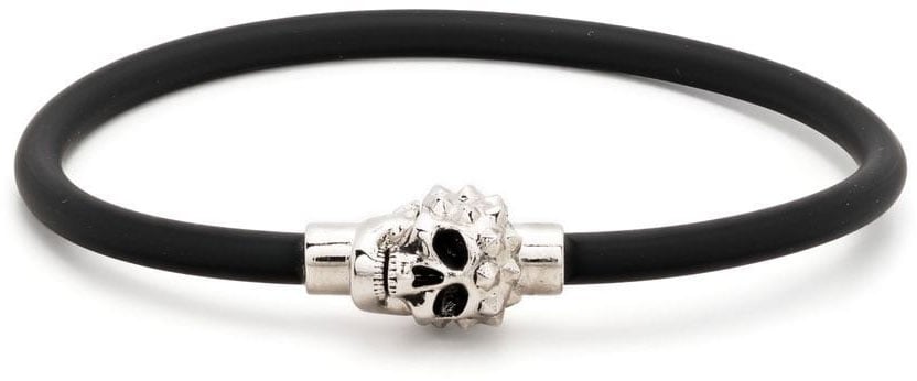 Alexander McQueen Rubber Cord Studded Skull Bracelet Zwart