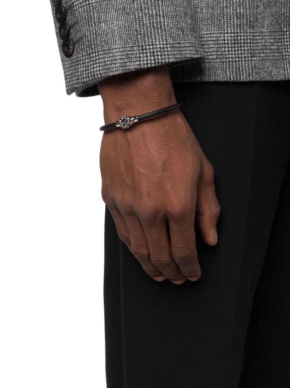 Alexander McQueen Rubber Cord Studded Skull Bracelet Zwart