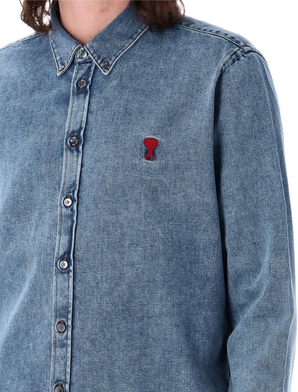 AMI Paris Denim Ami De Coeur shirt Blauw