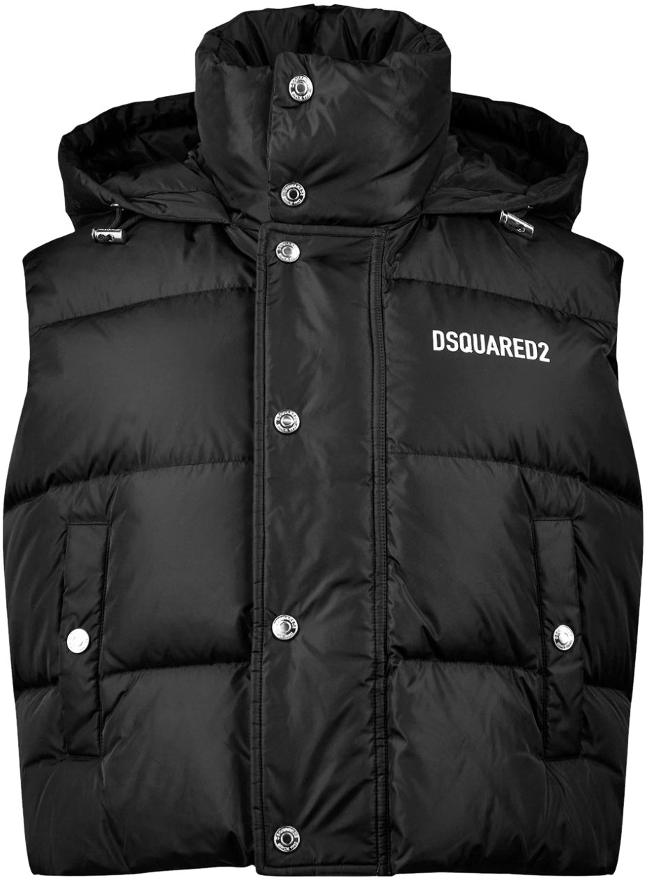 Dsquared2 Logo Printed Down Vest Jacket Zwart