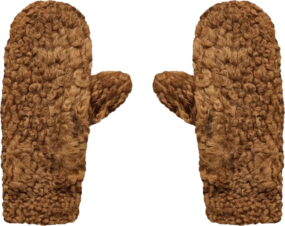 Bottega Veneta Teddy Shearling And Leather Logo Gloves Bruin