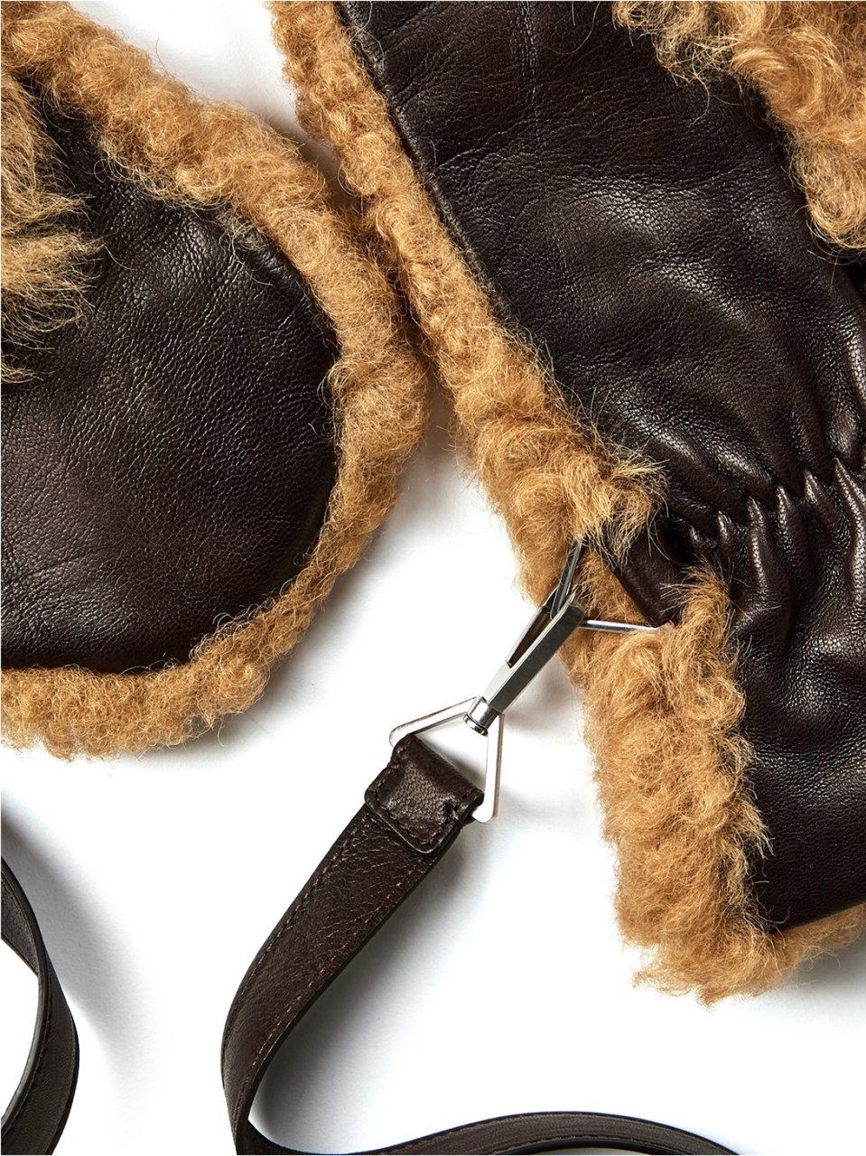 Bottega Veneta Teddy Shearling And Leather Logo Gloves Bruin