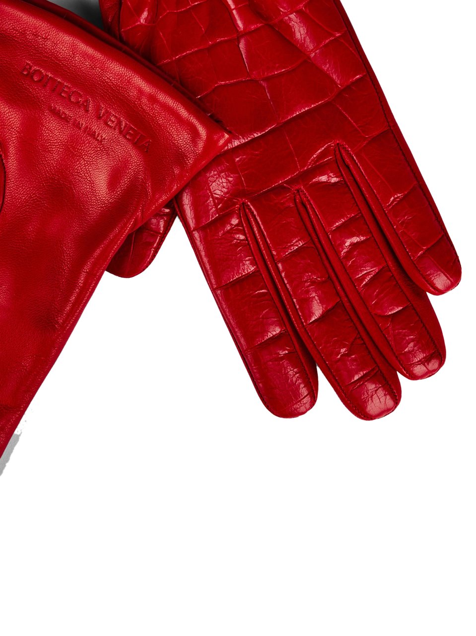 Bottega Veneta Croc Embossed Logo Leather Gloves Rood