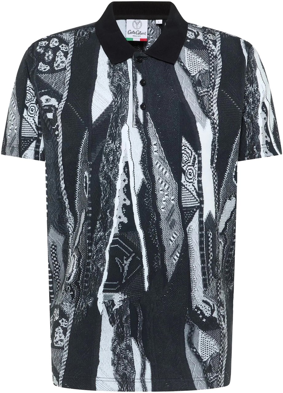 Carlo Colucci Knit Print Polo Black Zwart