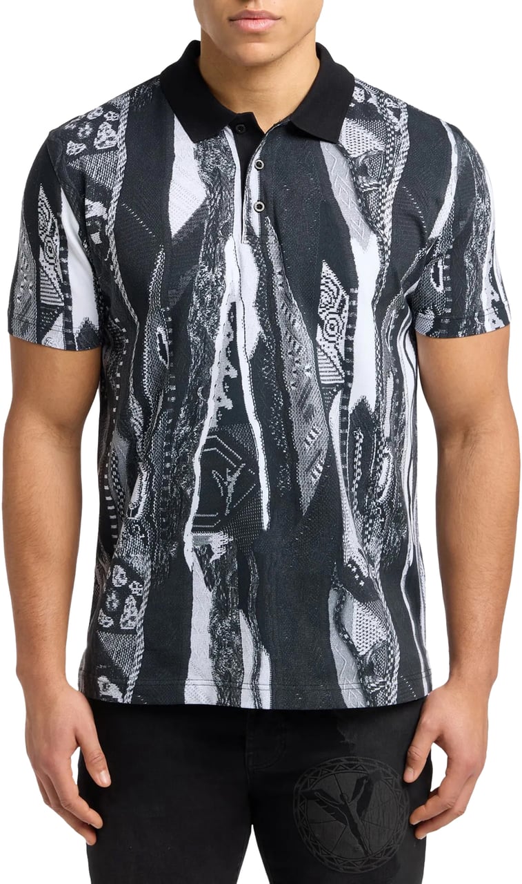 Carlo Colucci Knit Print Polo Black Zwart