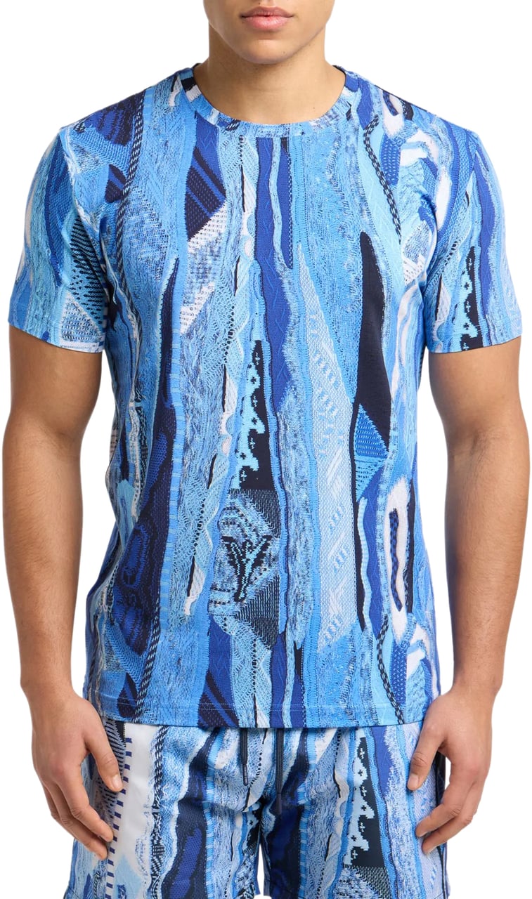 Carlo Colucci Knit Print T-shirt Blue Multi Blauw