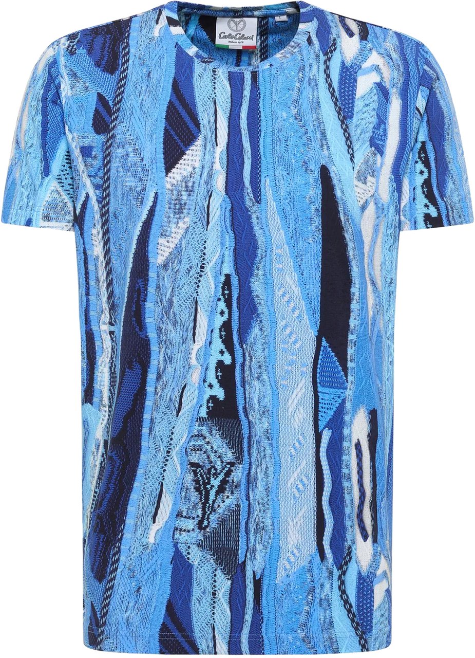 Carlo Colucci Knit Print T-shirt Blue Multi Blauw